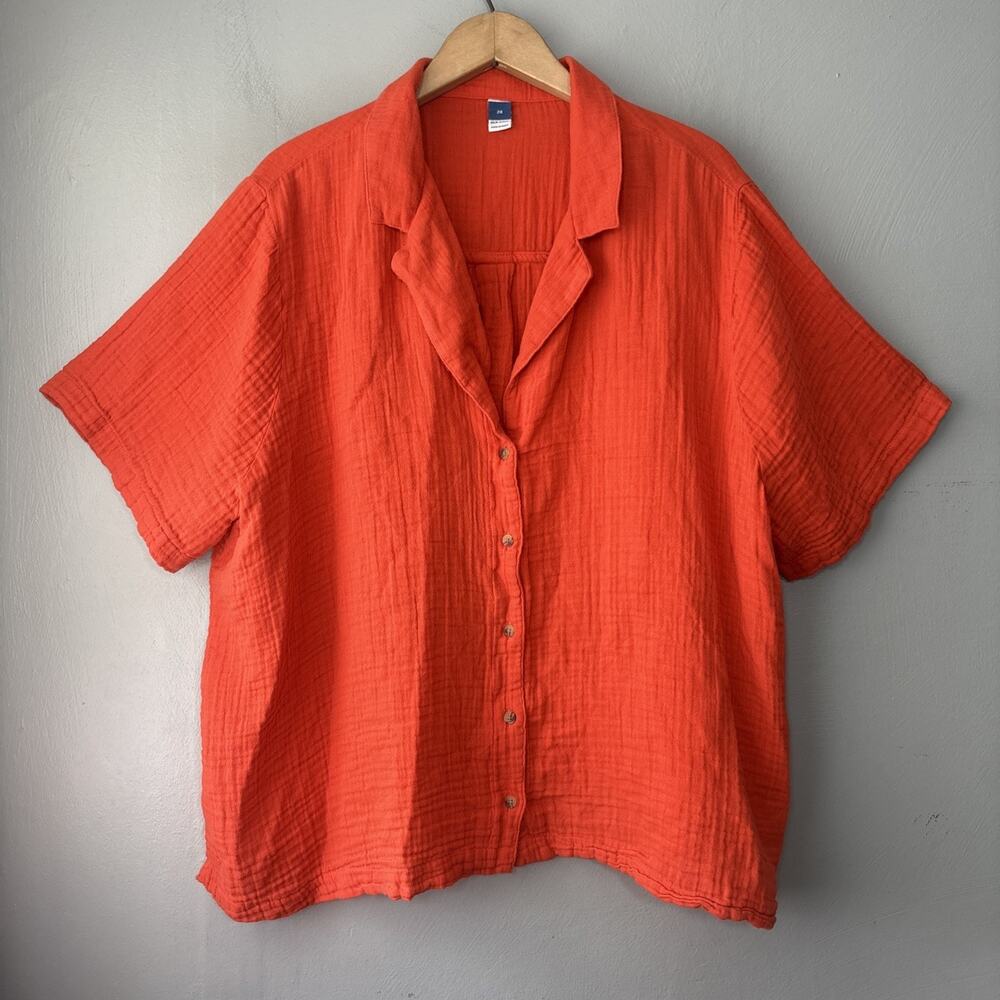 Old Navy Gauze Top Plus Size 2X Sunset Orange Cotton Lagenlook Summer Resortwear